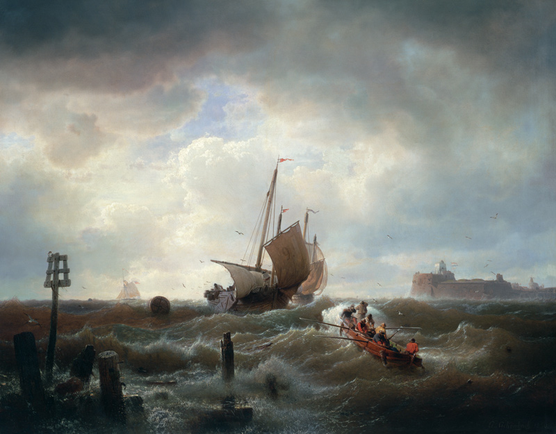 The Entrance to the Harbour at Hellevoetsluys von Andreas Achenbach
