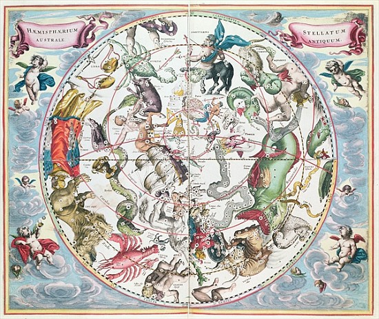 Map of the Southern Hemisphere, from ''The Celestial Atlas, or The Harmony of the Universe'' (Atlas  von Andreas Cellarius