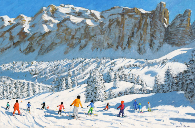 Colourful skiers,Val Gardena, Italy von Andrew  Macara