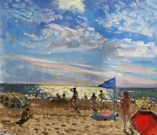 Blue flag and red sun shade, Montalivet von Andrew  Macara