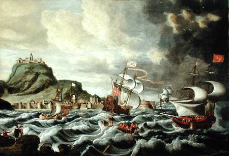 A Harbour Scene, possibly Genoa von Andries van Eertvelt
