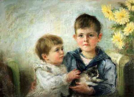 A Boy and Girl with a Kitten von Anna Lea Merritt