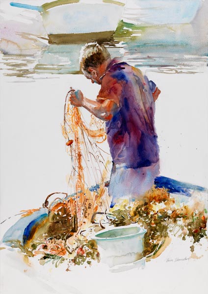Sicilian Fisherman and net von Anne Hannaford 