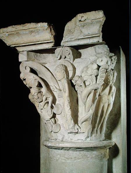 Capital with a relief depicting Adam and Eve von Anonym Romanisch
