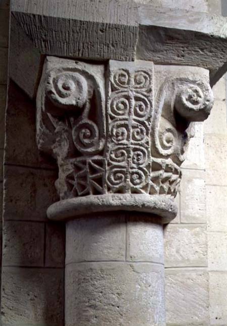 Carved column decorated with croziers and spirals von Anonym Romanisch