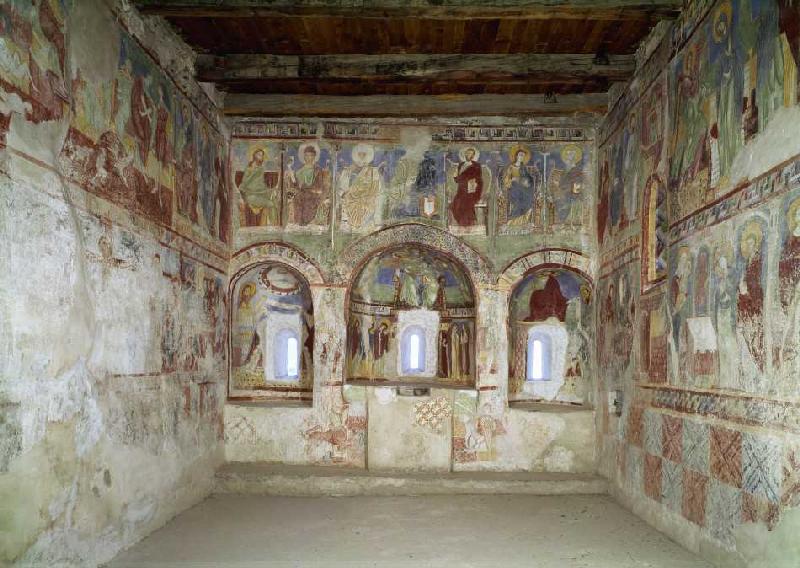Freskenzyklus, Medianblick durch die Kapelle. Anfang 13. Jh. von Anonym Romanisch