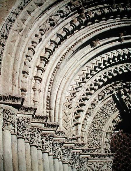 Sculptural detail from the facade of the main portal von Anonym Romanisch