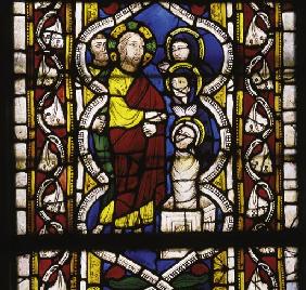 Assisi, Glasfenster, Auferweckung Lazar. 1300