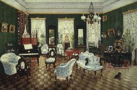 Kabinett im Landhaus des Grafen Dimitri Andrejewitsch Tolstoi in Snamenskaja, Gouvernement Woronesch 1860