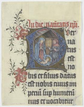 Initiale P: Geburt Christi (verso Textfragment)