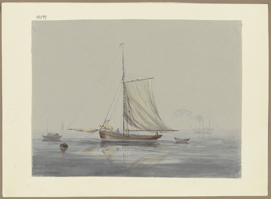See mit Segelschiffen und Dampfboot von Anonym