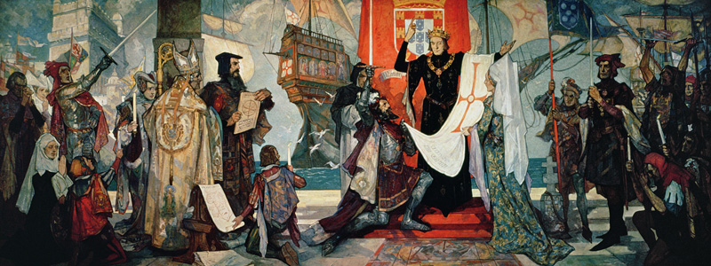 Departure for the Cape, King Manuel I of Portugal blessing Vasco da Gama and his expedition, c.1935 von Anonymous
