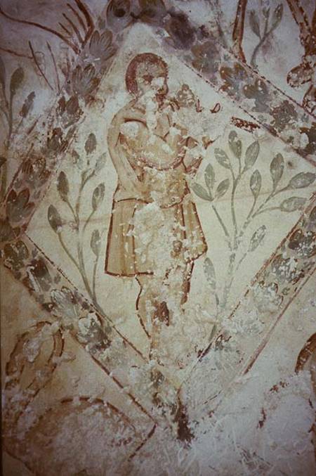 Fresco of a man in a Roman tunic playing a flutefrom the Apodyterium von Anonymous