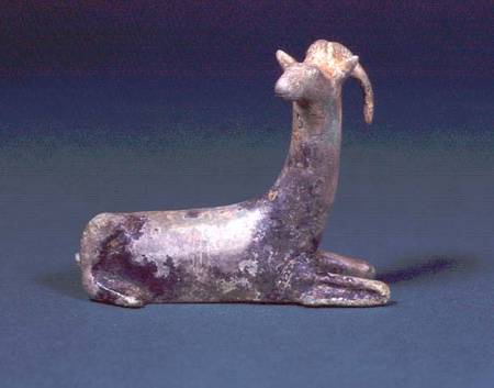 Hollow cast bronze horned goatpossibly originally attached to the rim of a vessel von Anonymous