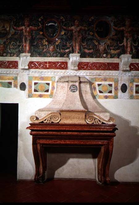 Marble fireplace bearing the initials 'F.II.M.M.V' signifying Federigo Gonzaga II Marchese of Mantua von Anonymous