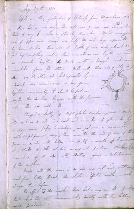 Page from Michael Faraday's diary where he recorded his discovery of electro-magnetic induction von Anonymous