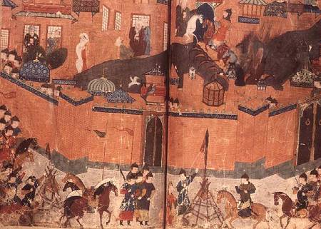 Ms.Sup.pers.1113.f.180v-181 Mongols storming and capturing Baghdad in 1288 (manuscript) von Anonymous