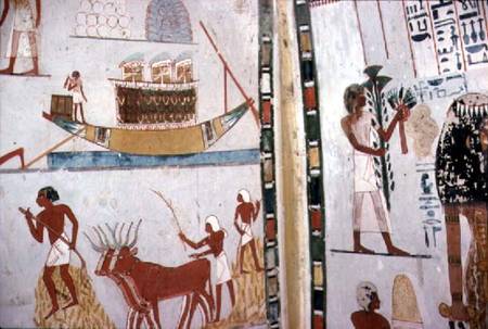 Nile Boat and Floor Threshing, in the Tomb of Menna,Dynasty XVIII New Kingdom von Anonymous