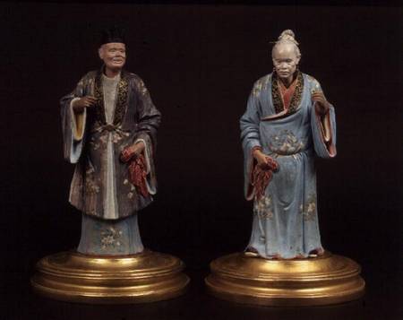 Pair of chinese terracotta figures, one male, one female,with nodding heads von Anonymous