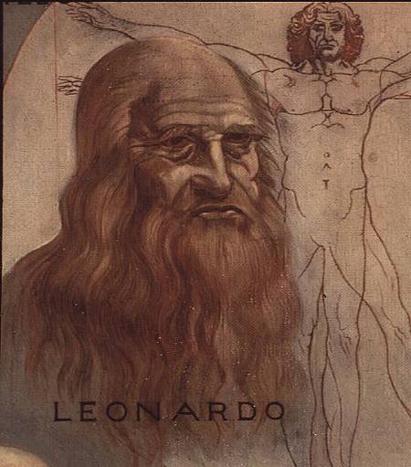 Portrait of Leonardo da Vinci (with his `Vitruvian Man') von Anonymous