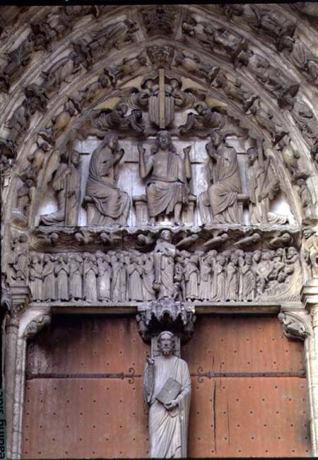 South Portal tympanum depicting Christ Enthroned with a Beau Christ figure on the trumeau below von Anonymous