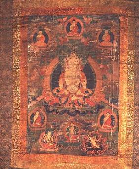 1965.10 Thangka of Vairochana's emanation Sarvavid with Eight Figures 19th-20th