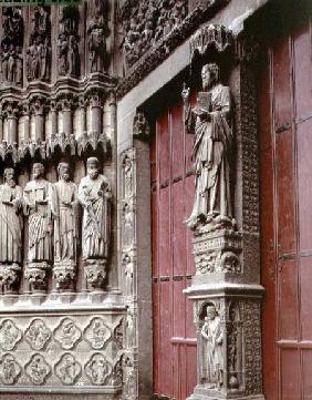 Central Portal of the West Facade depicting The Last Judgement, detail of statues of the Apostles,th 13th centu