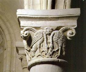 Column capital bearing symmetrically arranged dog-like beastsfrom the hemicycle choir early 12th