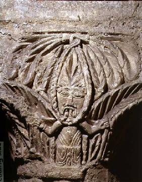 Column capital with carved decoration of a male figurefrom the crypt 6th centur