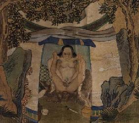 Erotic depiction of lovers in a tent, from a series depicting the lives of Mongol Horsemen Tao-kuang