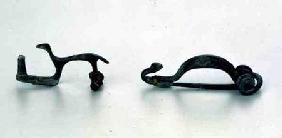 Two fibulae in the shape of animals, from Bragny sur Saone,La Tene style 5th centur