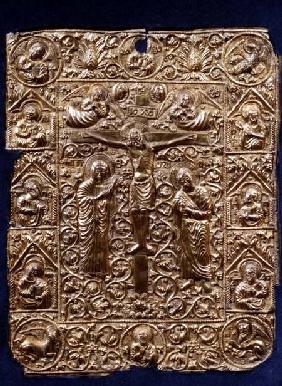 Gospel cover, depicting the Crucifixion and Apostles,Serbian (Northern Macedonia) 16th centu