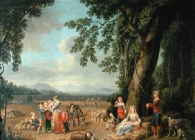 Harvest scene, with Ferdinand I (1503-64), his wife Anne of Bohemia and Hungary,and their children c.1620