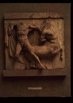 A Lapith killing a Centaurmetope XXVII from the south side of the Parthenon 447-432 BC