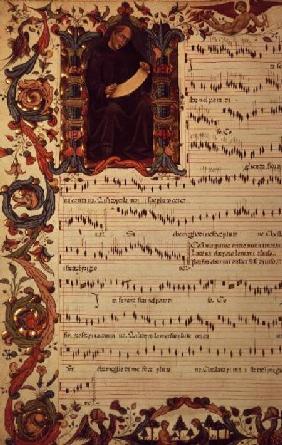 Ms Med. Pal. 87 Page of Musical Notation with historiated initial early 15th