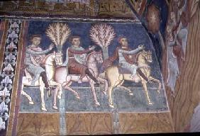Three Mounted Messengers Ride Towards Mount Soratte in Search of the Popefrom the cycle of the life 1246