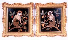 Pair of Italian pietra-dura panels of monkeys late 17th-