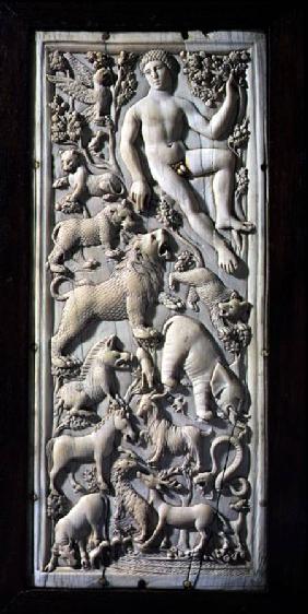 Panel depicting Adam in Paradise with the animalsItalian c.1400