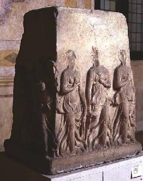 Quadrangular altar with carved maenads Roman