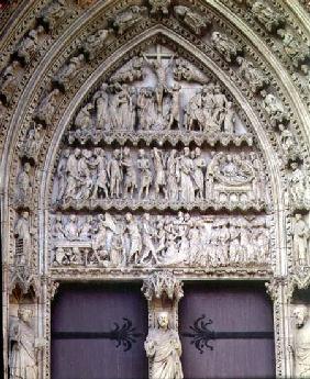 Scenes from the Passion and Resurrection cycle, tympanum of the south transept portal,the Porte de l built unde