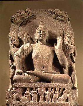Seated Bodhisattva, carved red sandstone, Mathura,UP 1st centur