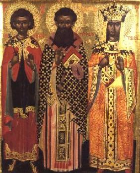 SS. Mercurios, Tryphon and Katherine,icon from the Ionian Isles early 16th