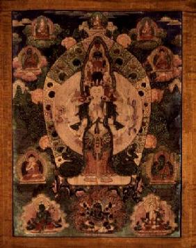 Thangka of Aryavalokiteshvara in 1,000-armed form with ten figures 19th-20th