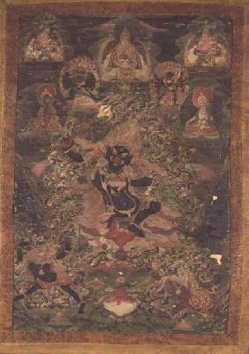 Thangka of the Mahakali Shridevi with Third Eye, carrying Trisula and Kapala 19th-20th