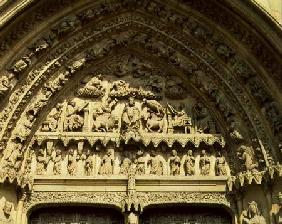 Tympanum of the south transept portal depicting the Apocalyptic Christ and the Evangelists 13th centu