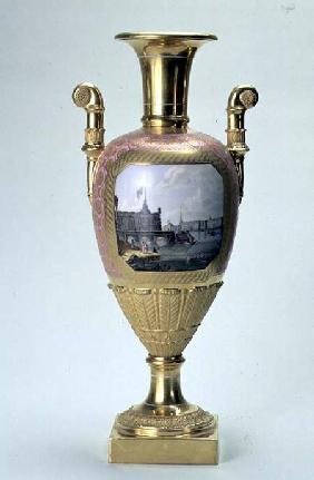 Vase with a view of the Winter Palace from the Fortress of SS. Peter and Paul from the Imperial Porc c.1825 (po