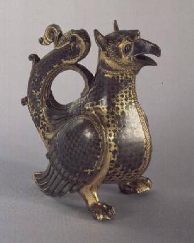 Water Jug in the shape of a griffinof gold-painted bronze and niello late 12th