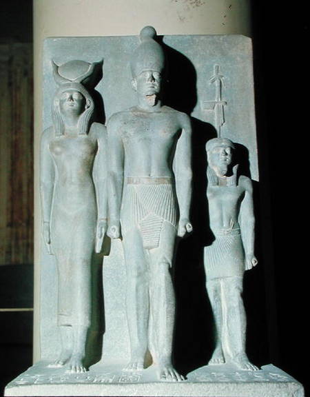 Triad of Menkaure (Mycerinus) with the goddess Hathor and one of the nome deities, taken from the Va von Anonymous