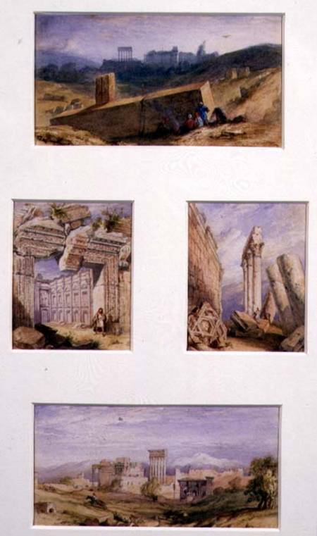 Four Views of Baalbeck, Lebanon: Top, General View of the Temples; Mid left, Temple of Bacchus; Mid von Anonymous