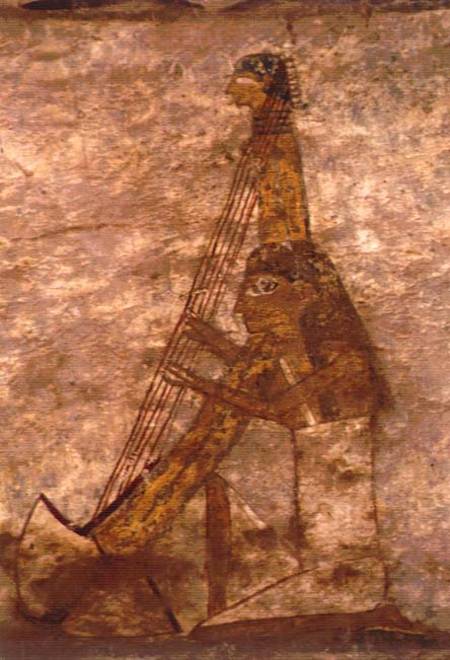 Woman playing an arched harp, detail from a tomb wall painting,Egyptian von Anonymous